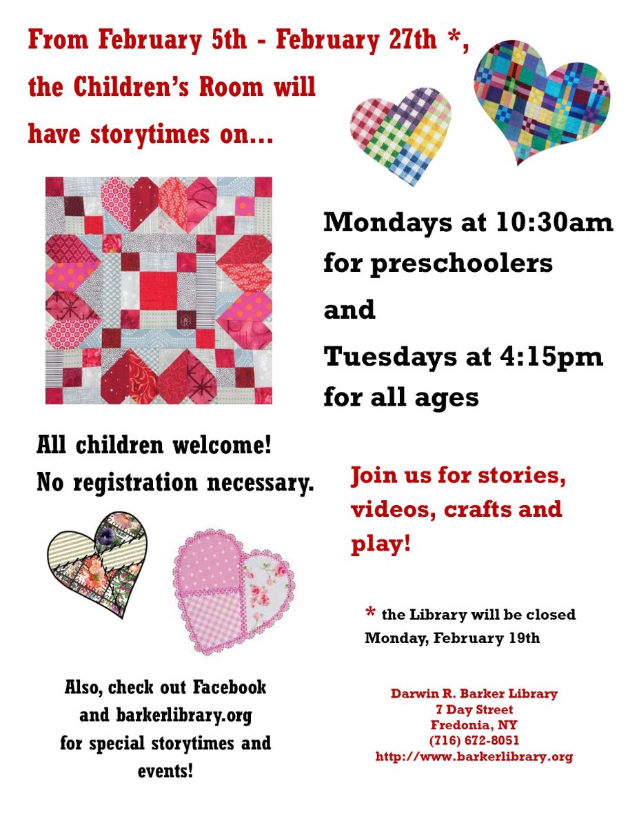 February Storytimes • Darwin R. Barker Library