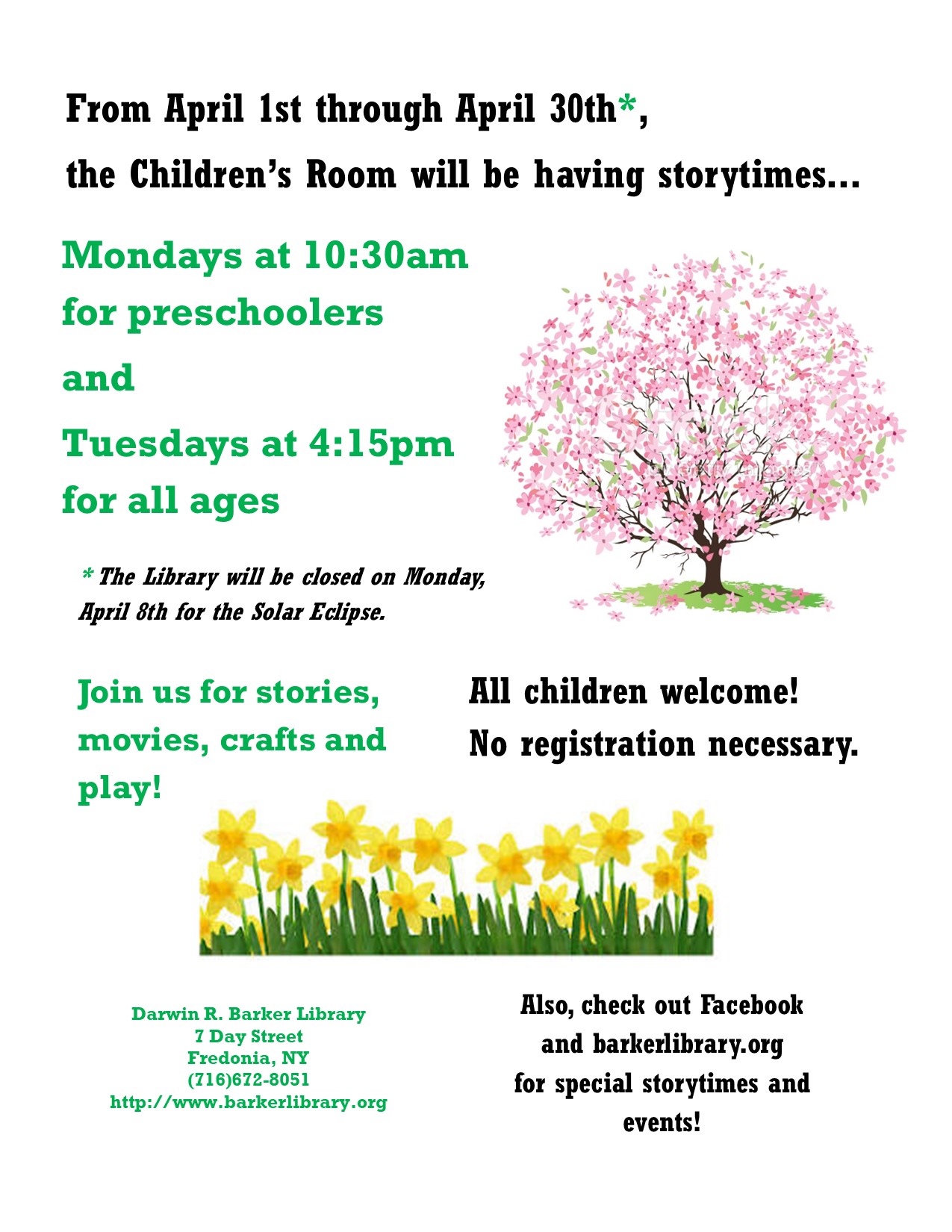 April Storytimes • Darwin R. Barker Library