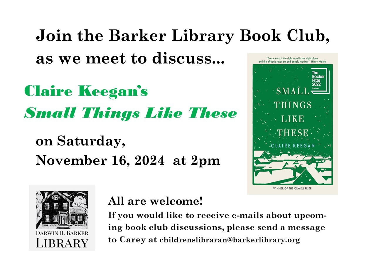 Barker Library Book Club • Darwin R. Barker Library